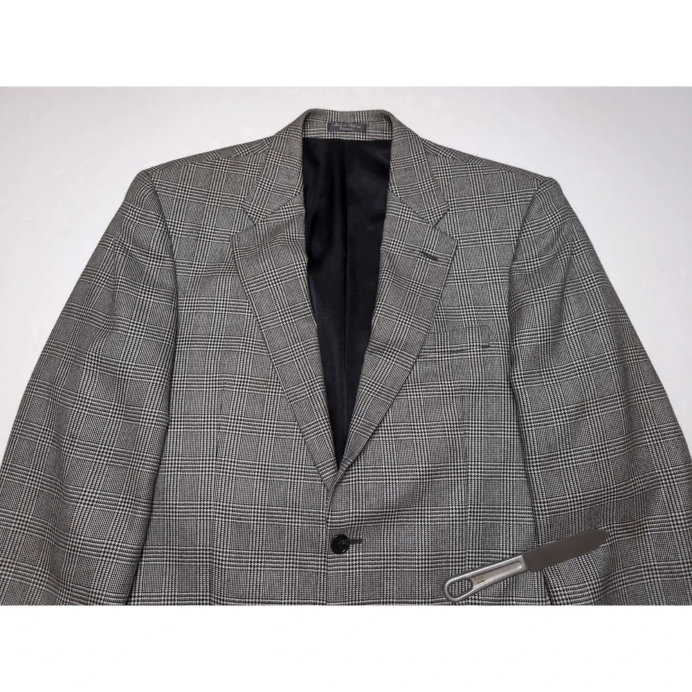 LORO PIANA SFI Jacobsons 100% Cashmere Blazer Sport Coat 44 Long Black Plaid
